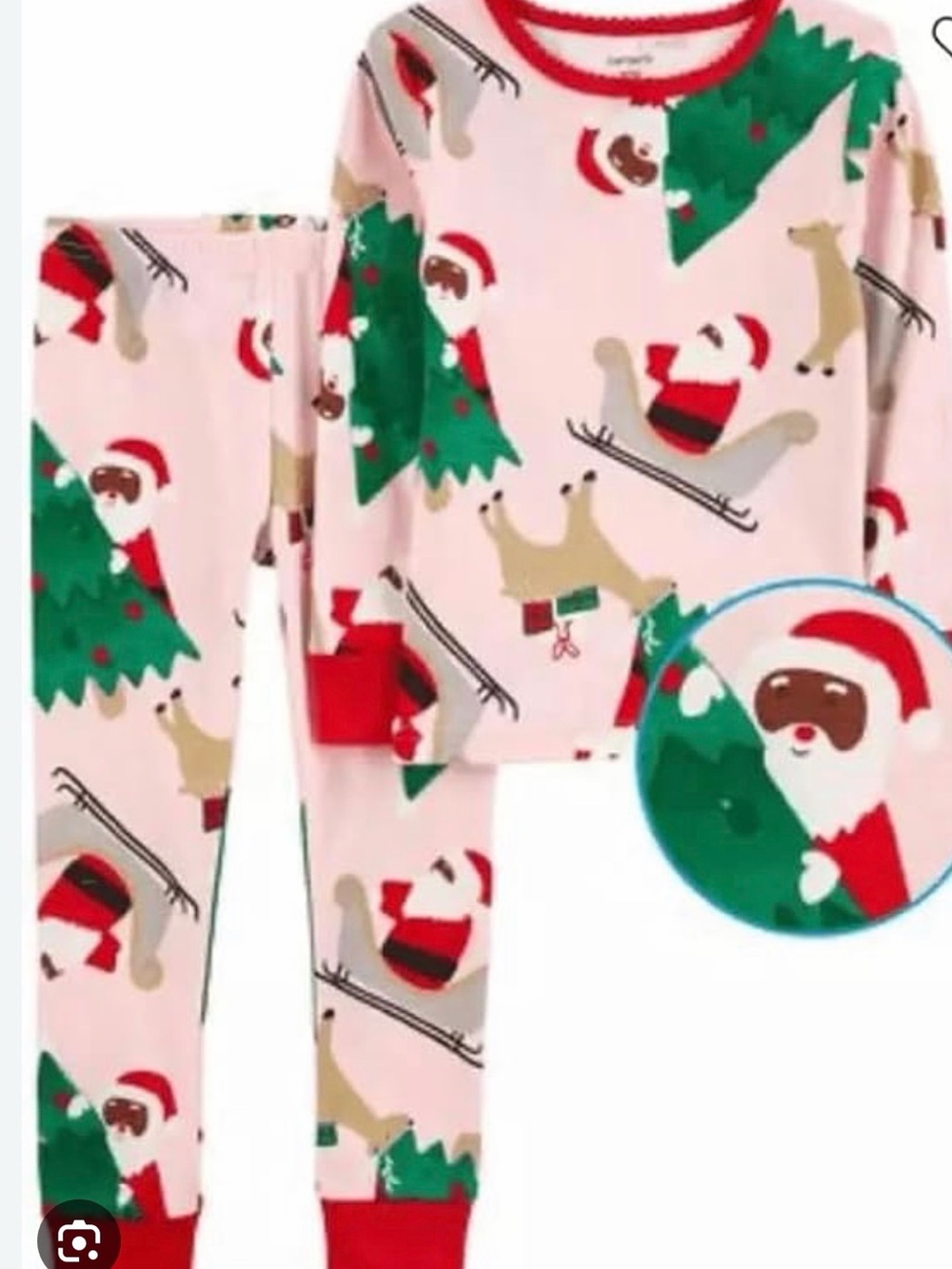 Brand New Carters Kids Black Santa & Christmas Tree Holiday Pajama Set. Size 3T
